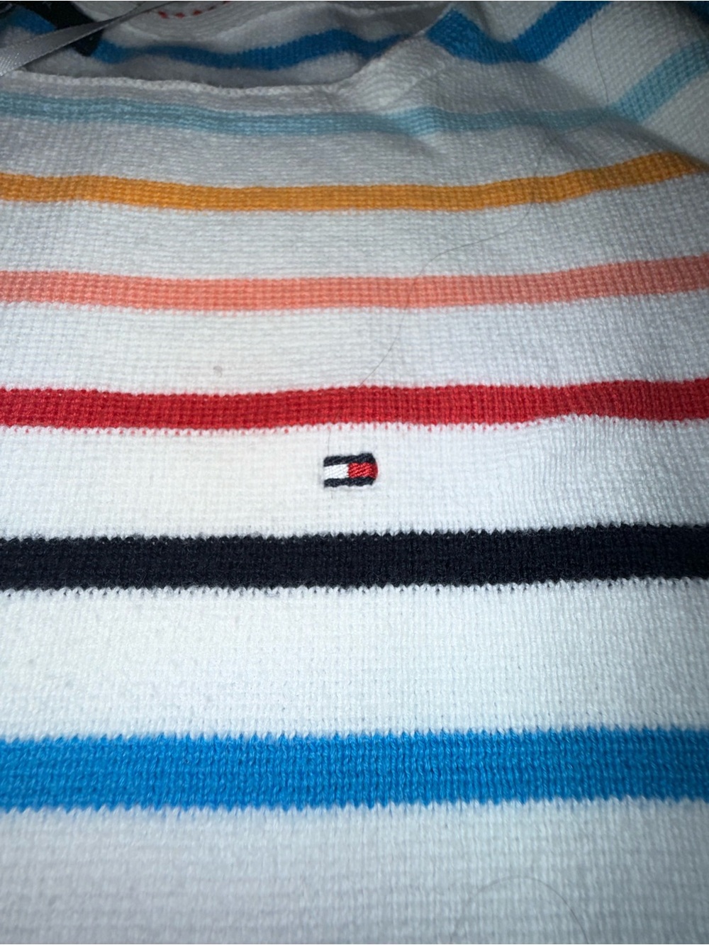 Tommy Hilfiger White Crewneck Sweater with Multicolor Stripes